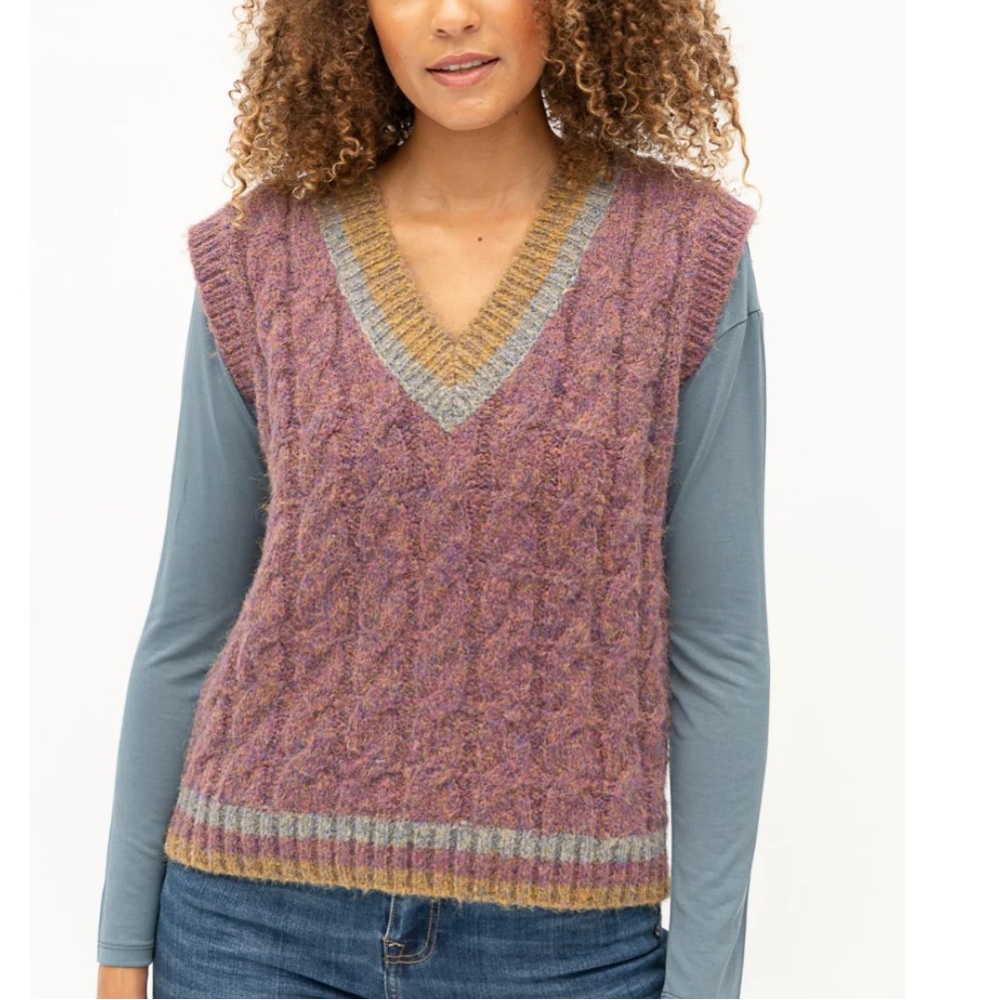 Cable Weave Color Block Vest